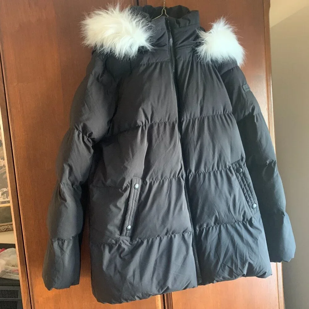 Sam Edelman black puffer jacket with fur lined hood size M - Picture 3 of 10